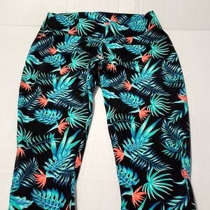 BCG by Academy Tropical Palm Mid Rise Wide Waistband Workout Lounging Leggings S